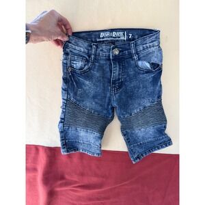 Denim & Rivets Boys Acid Wash Moto Denim Shorts Blue Size 7 Ribbed Panel